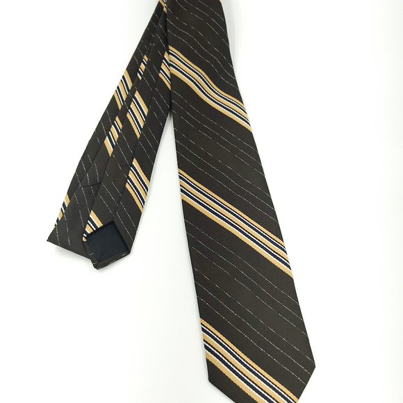 Regalon Mens Brown Striped Necktie 54x3 - Picture 3 of 5